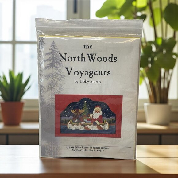 Libby Sturdy The North Woods Voyageurs Santa Moose Needlepoint Canoe Christmas - Picture 1 of 3